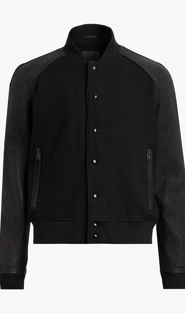 ⭐ AllSaints Elton Leather Trimmed Wool Varsity ⭐ - Picture 3 of 7